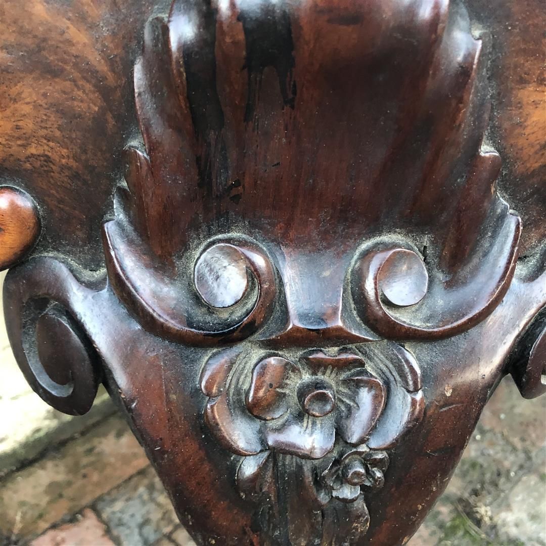 photo vinterior Pair Of Antique Mahogany Demi Lune Consoles With Carved Cabriole Legs C.1900