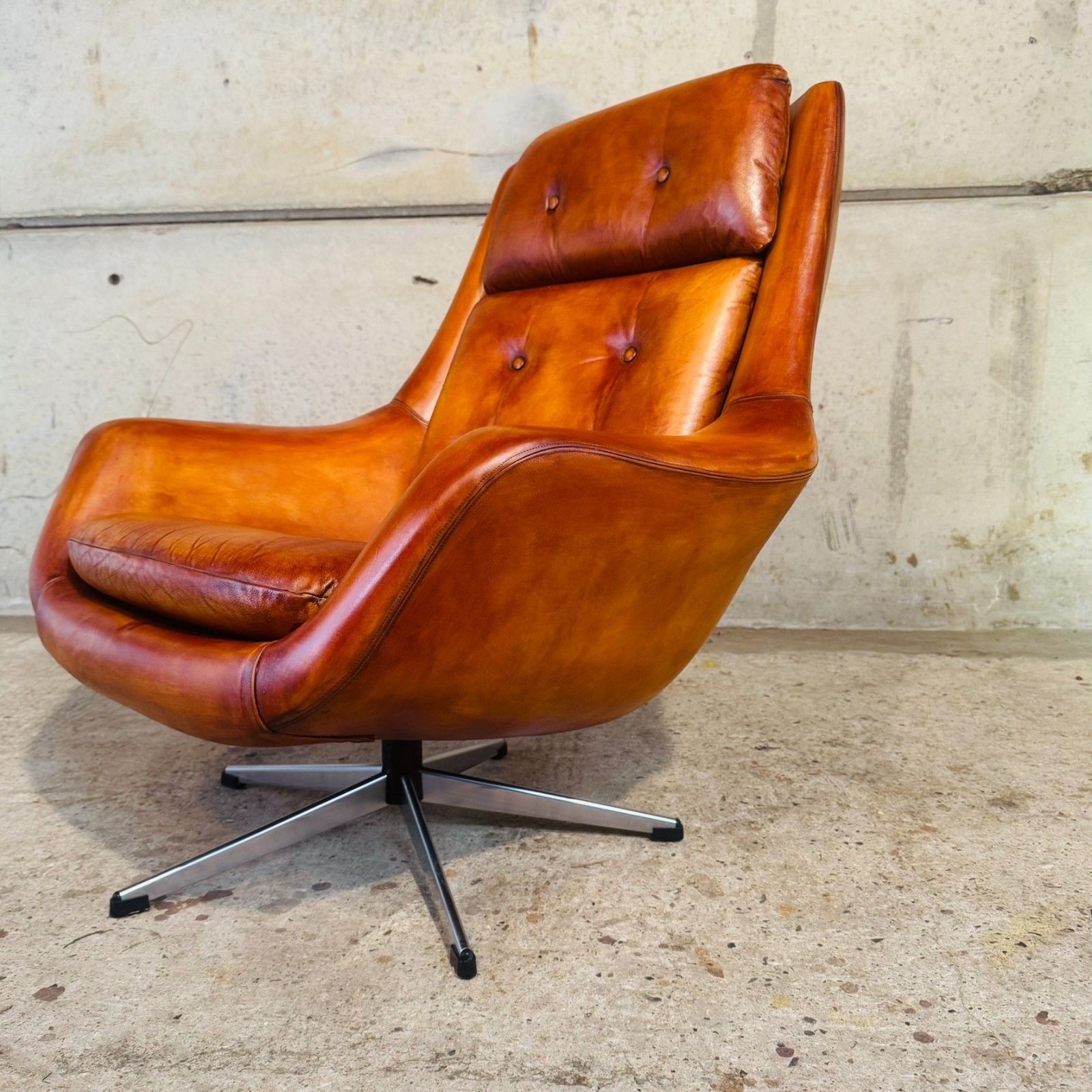1970s Danish Egg Chair – Cognac Leather Swivel Base Generous Size #A790 photo Furniture