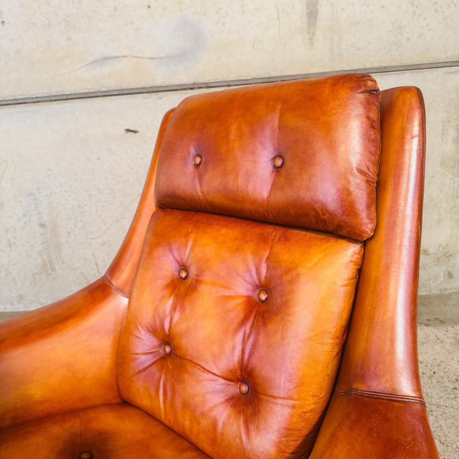 1970s Danish Egg Chair – Cognac Leather Swivel Base Generous Size #A790 photo 908.0