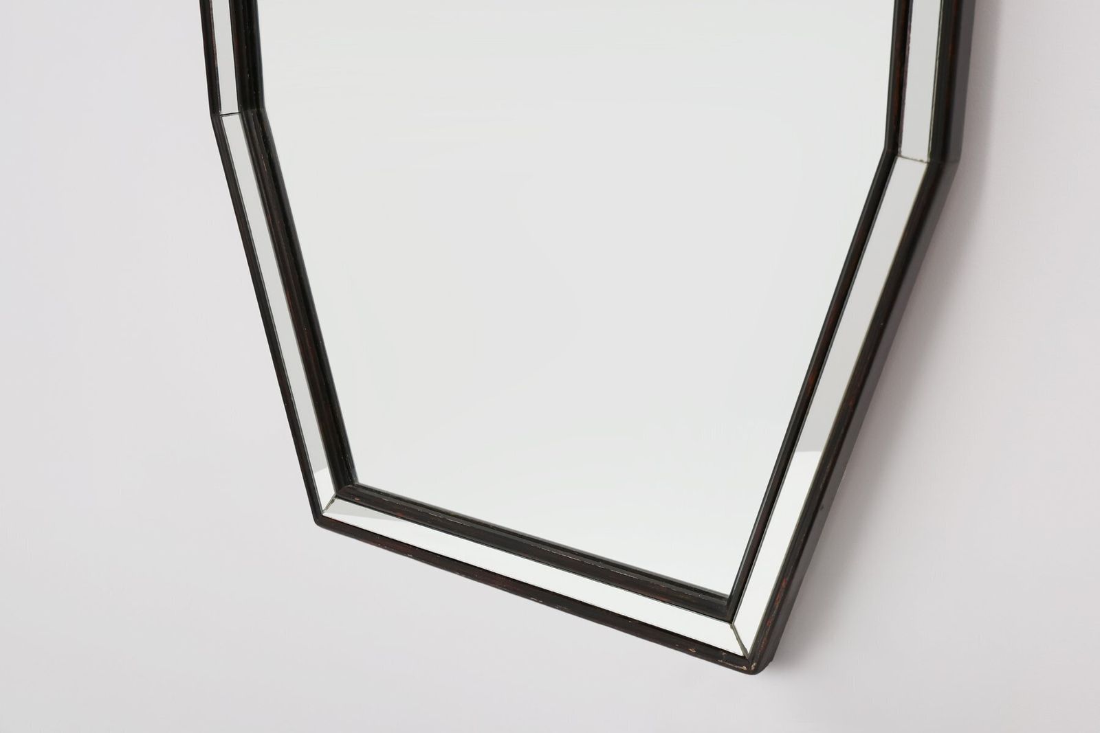 photo furniture Mid Century Modern Graphical Octagonal Mirror With Black Wooden And Mirror Frame, 1960s