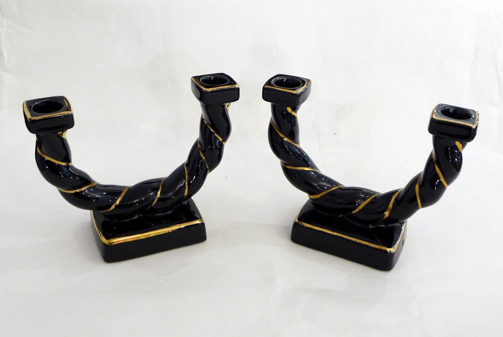 Mid Century Braided Earthenware Rope Double Candlesticks Attributed To Longchamp, France, 1950s, Set Of 2