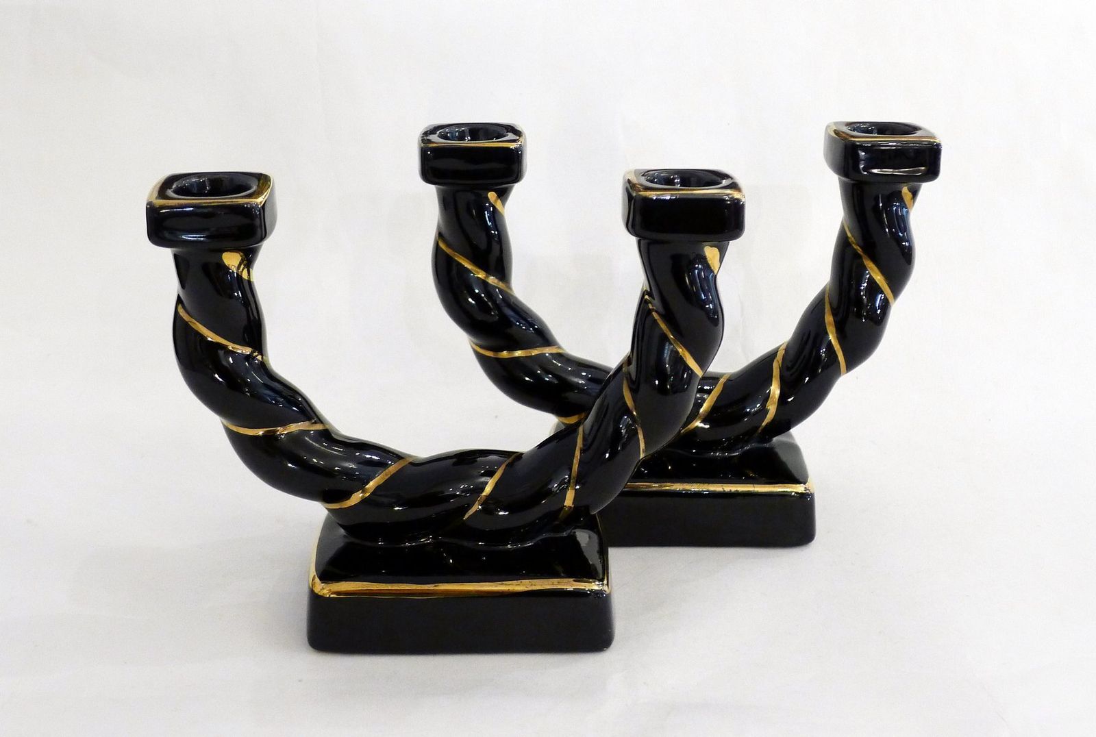 Mid Century Braided Earthenware Rope Double Candlesticks Attributed To Longchamp, France, 1950s, Set Of 2 photo furniture