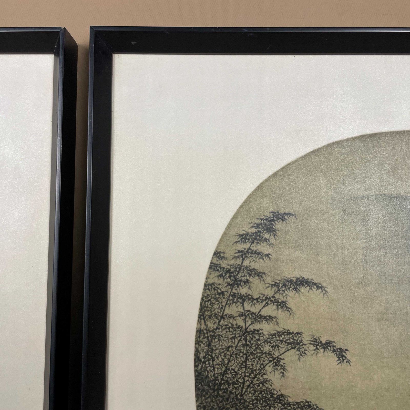 Pair Chinese Landscape Fan Prints Framed Pictures Oriental Art Mountain Waterfall Set Classic Asian Wall Decor Traditional photo 89.0