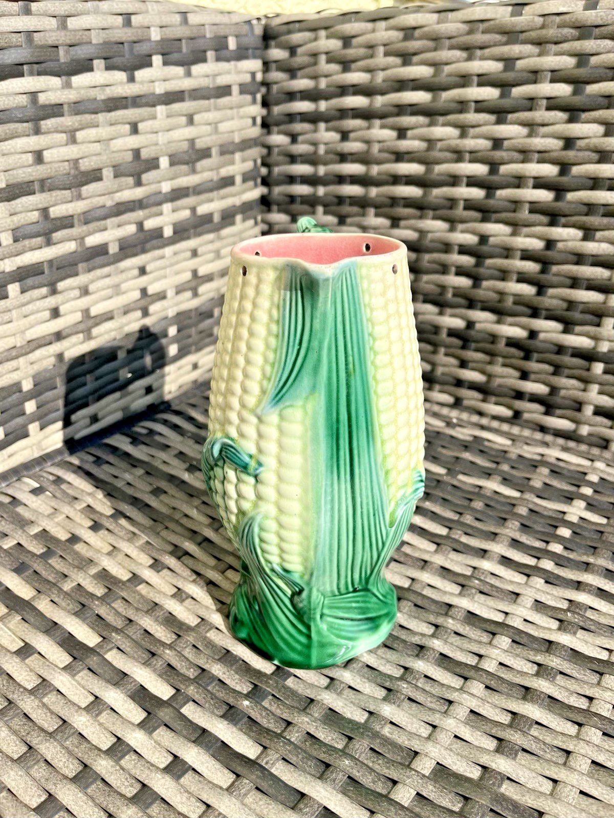 Antique English Majolica Corn On The Cob Sweetcorn Jug Pitcher No Pewter Lid photo for sale