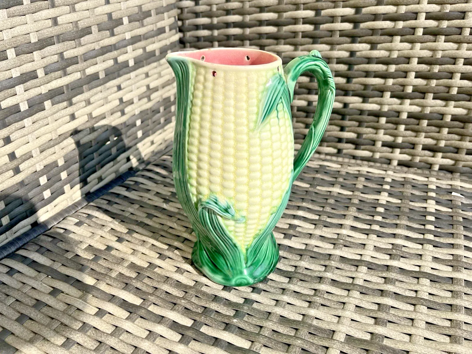 Antique English Majolica Corn On The Cob Sweetcorn Jug Pitcher No Pewter Lid photo Home Decor