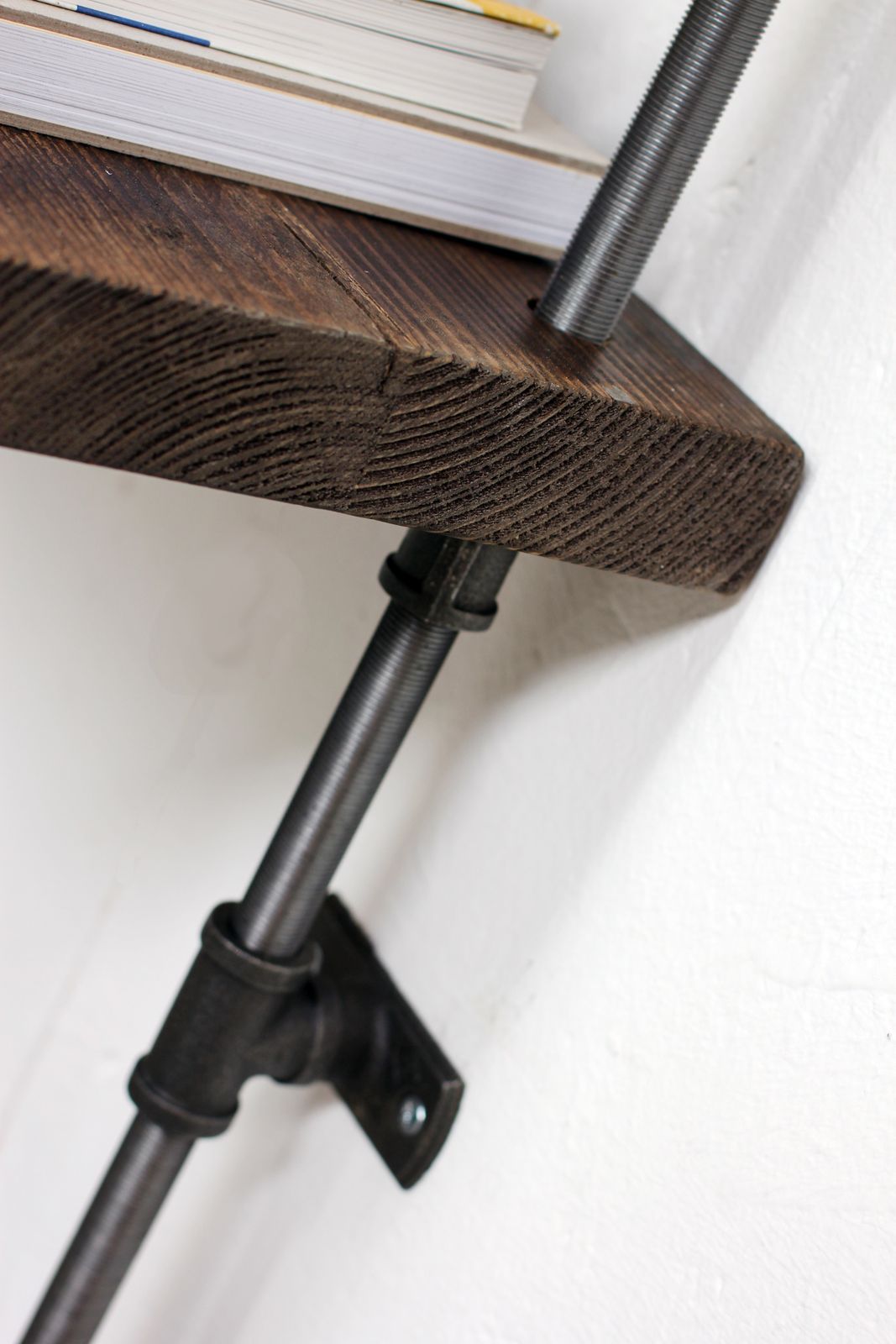 Stroud Bespoke Reclaimed Scaffolding Boards And Steel Shelving/Bookcase Unit With Threaded Pipe Supports photo Furniture
