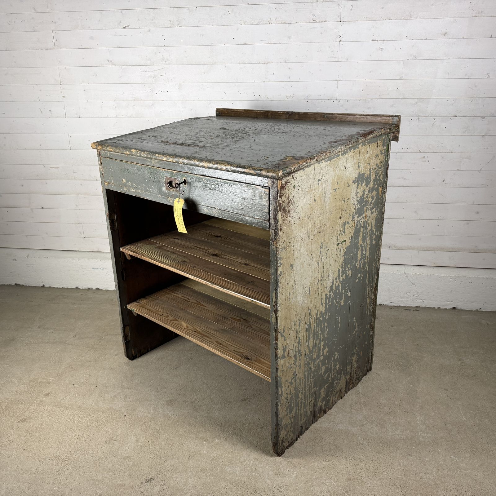 Antique Railway Station Ticket Office Sloped Top Counter Unit With Drawer