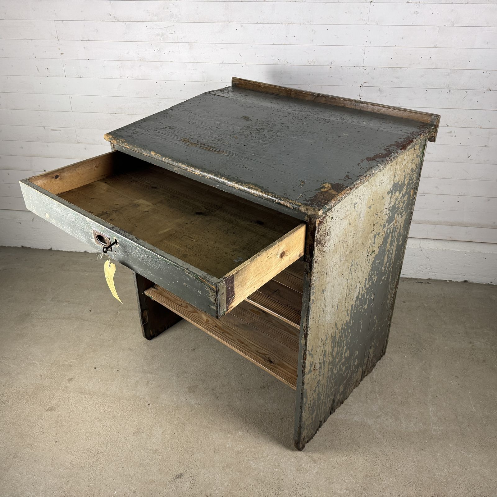 Antique Railway Station Ticket Office Sloped Top Counter Unit With Drawer photo furniture