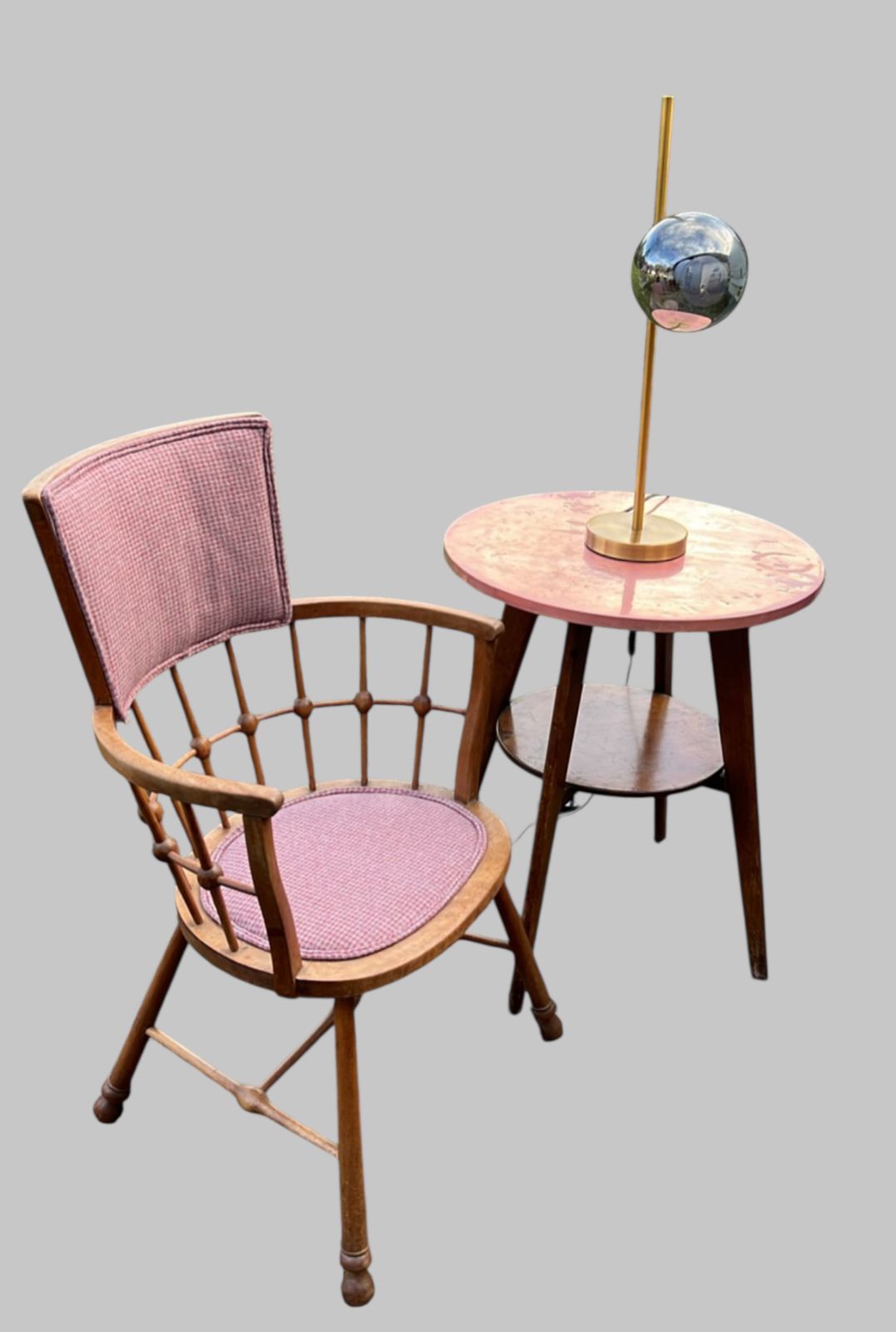 Rare Mid Century Tripod Table With Pink Patinated Copper Top, C.1950s photo Furniture