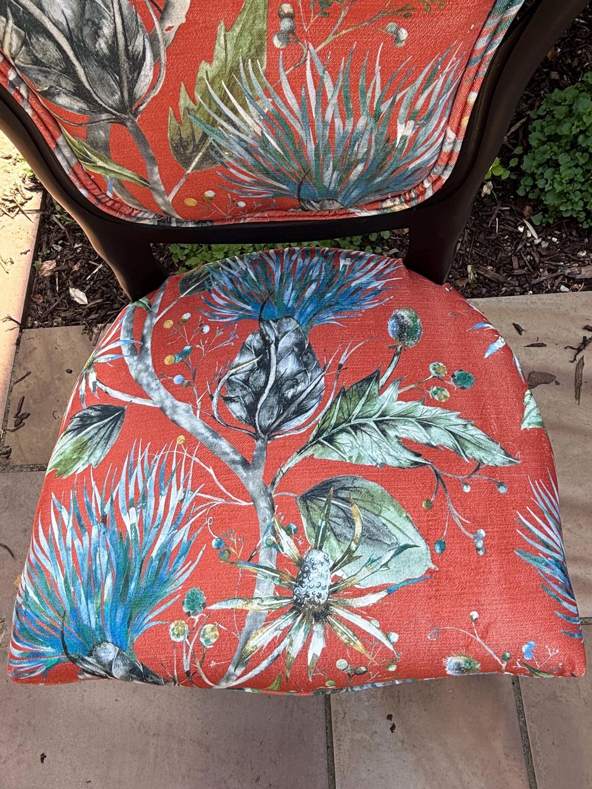 Vintage Upholstered Rococo Chair, Black Frame With Bold Orange Velvet Upholstery, One Of A Kind Seating photo buy