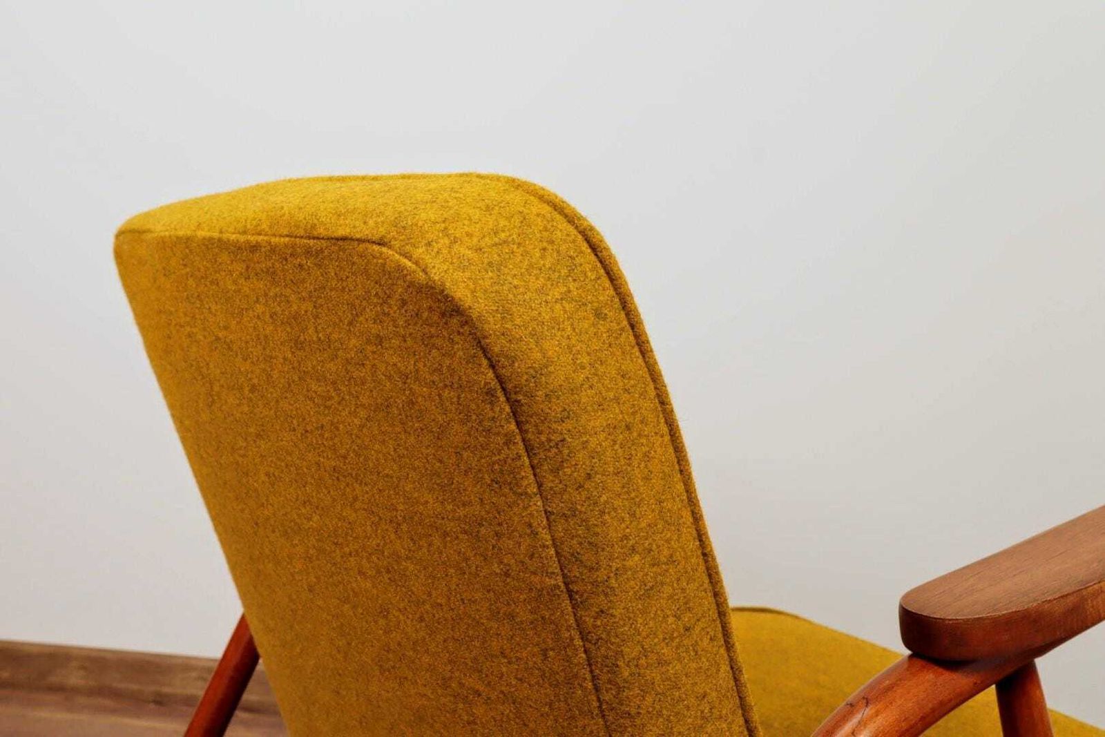 Mid Century Armchair Ocher Yellow Wool, Turned Legs, 1960s photo 877.0