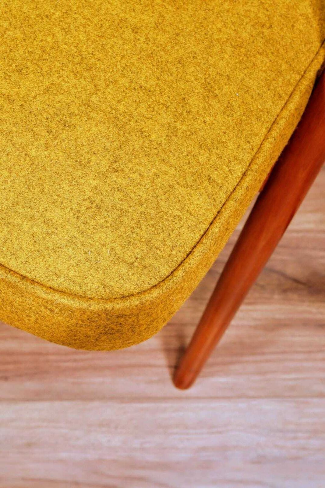 Mid Century Armchair Ocher Yellow Wool, Turned Legs, 1960s photo vinterior