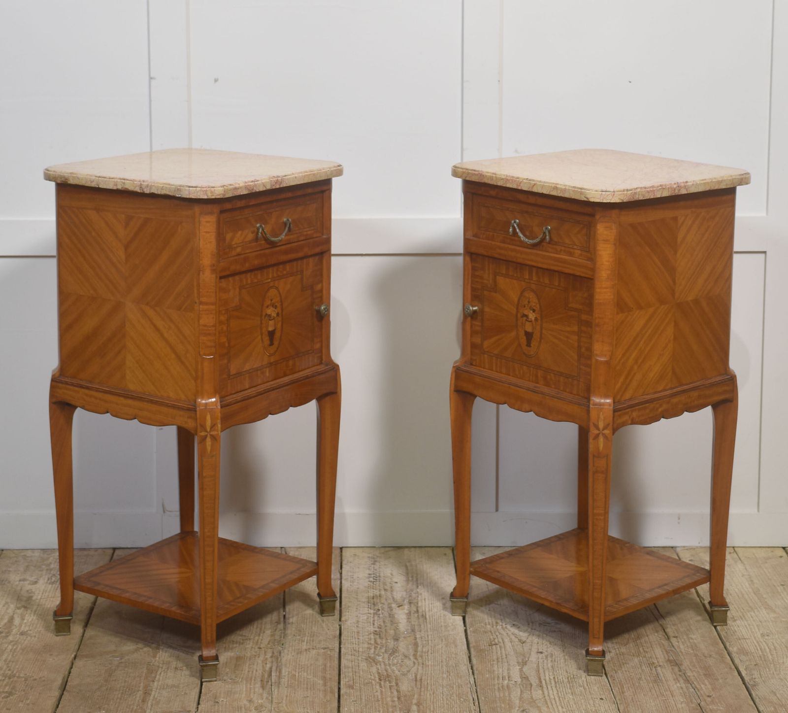 Pair Of French Satinwood Bedside Cabinets photo vintage