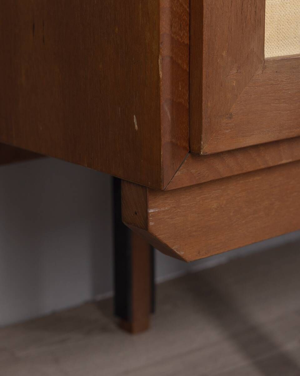 photo for sale 1960s Two Door Wooden Cabinet With Fabric Italian