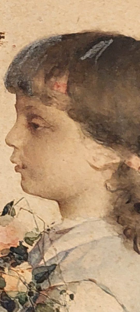 Watercolor On Paper, Portrait Of A Young Girl Signed Alessandro Rontini Florence (1854 1933), photo 400.0