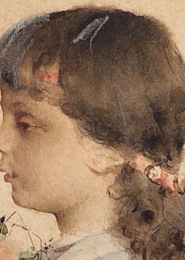 400.0 Watercolor On Paper, Portrait Of A Young Girl Signed Alessandro Rontini Florence (1854 1933), photo