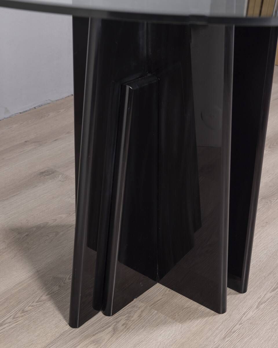 Vintage 1980s Round Table In Black Wood And Glass, photo 1138.0