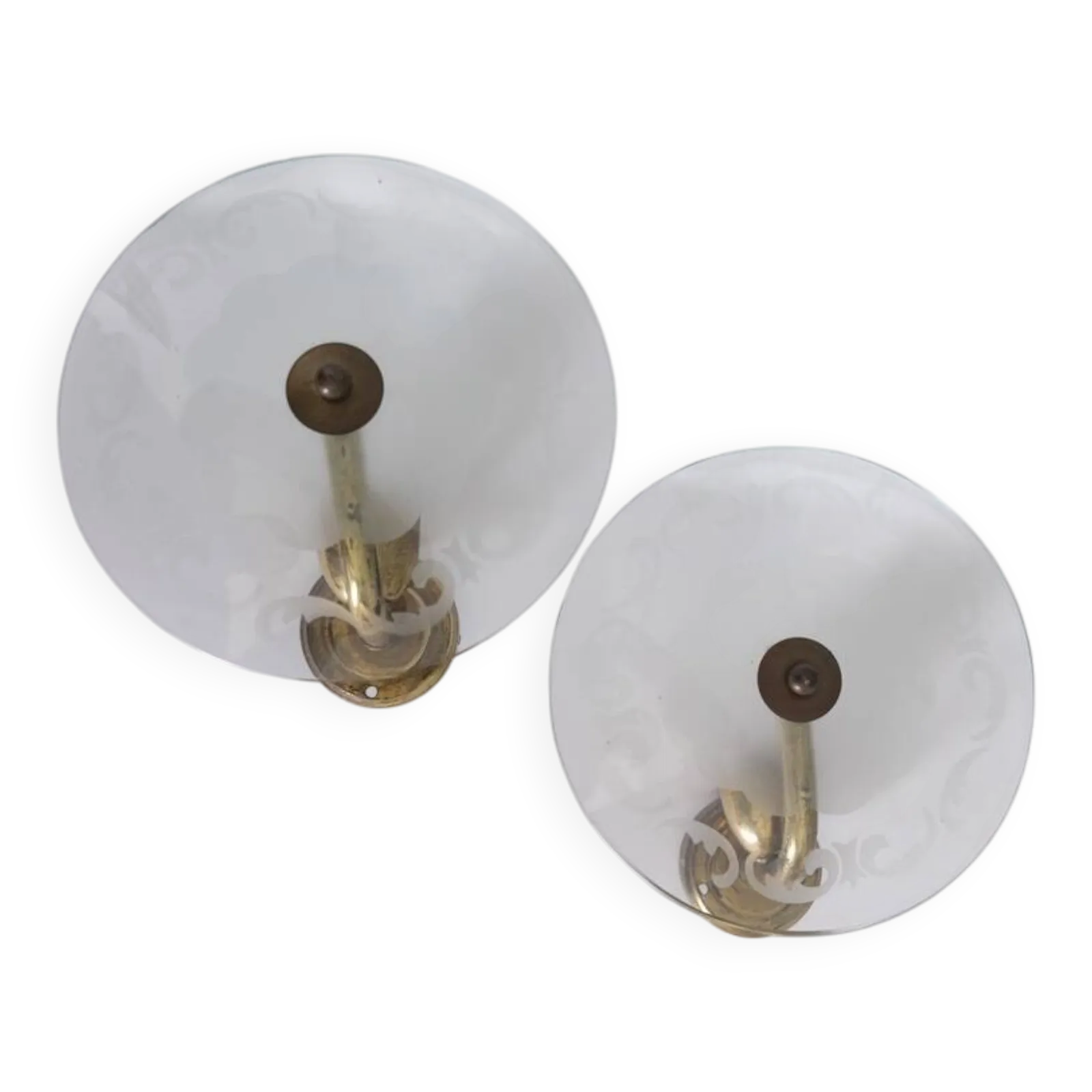 Pair Of Vintage 1950s Wall Lamps In Brass And Glass, Italian Design