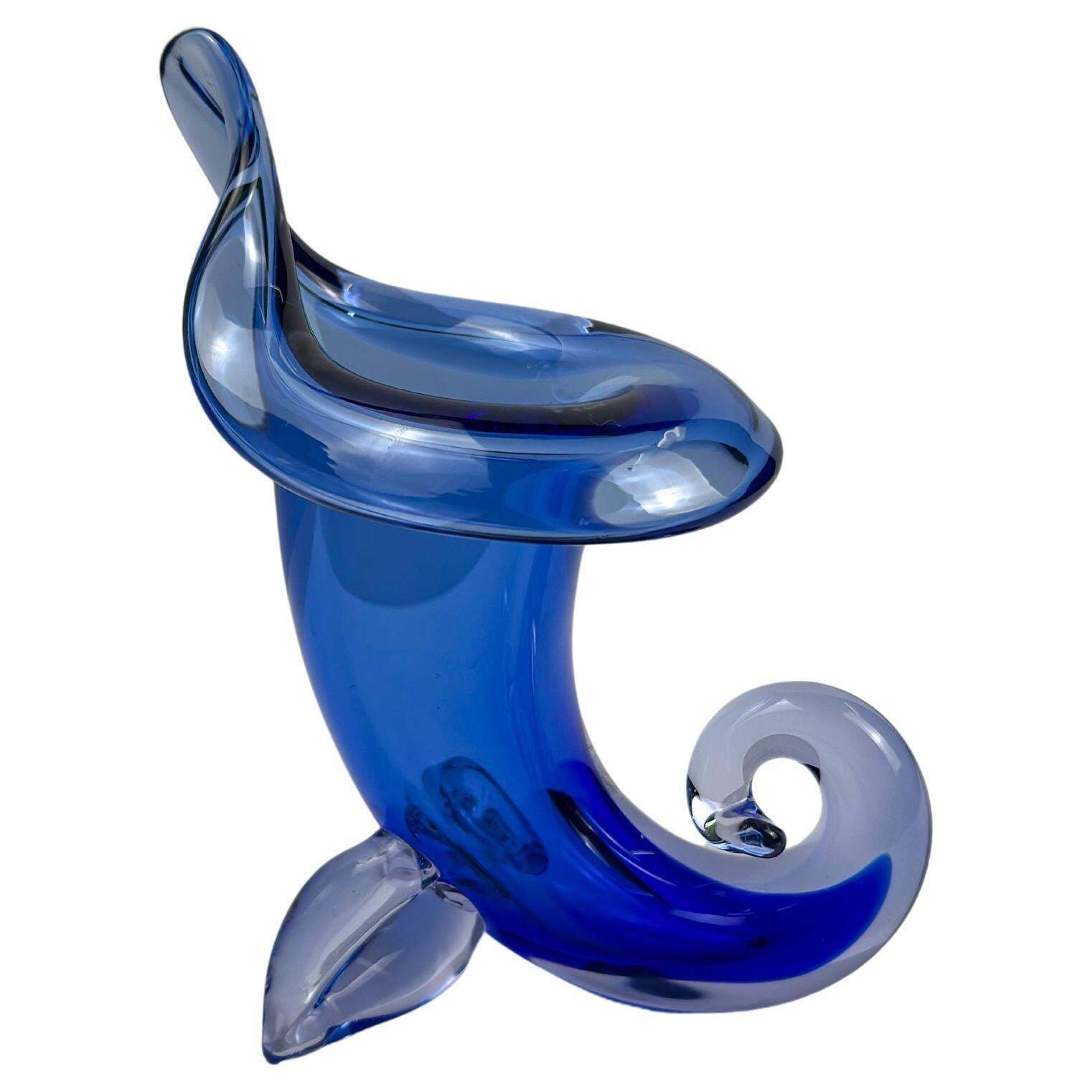 Murano Glass Cornucopia Vase In Cobalt Blue Sommerso By Archimede Seguso, 1950s