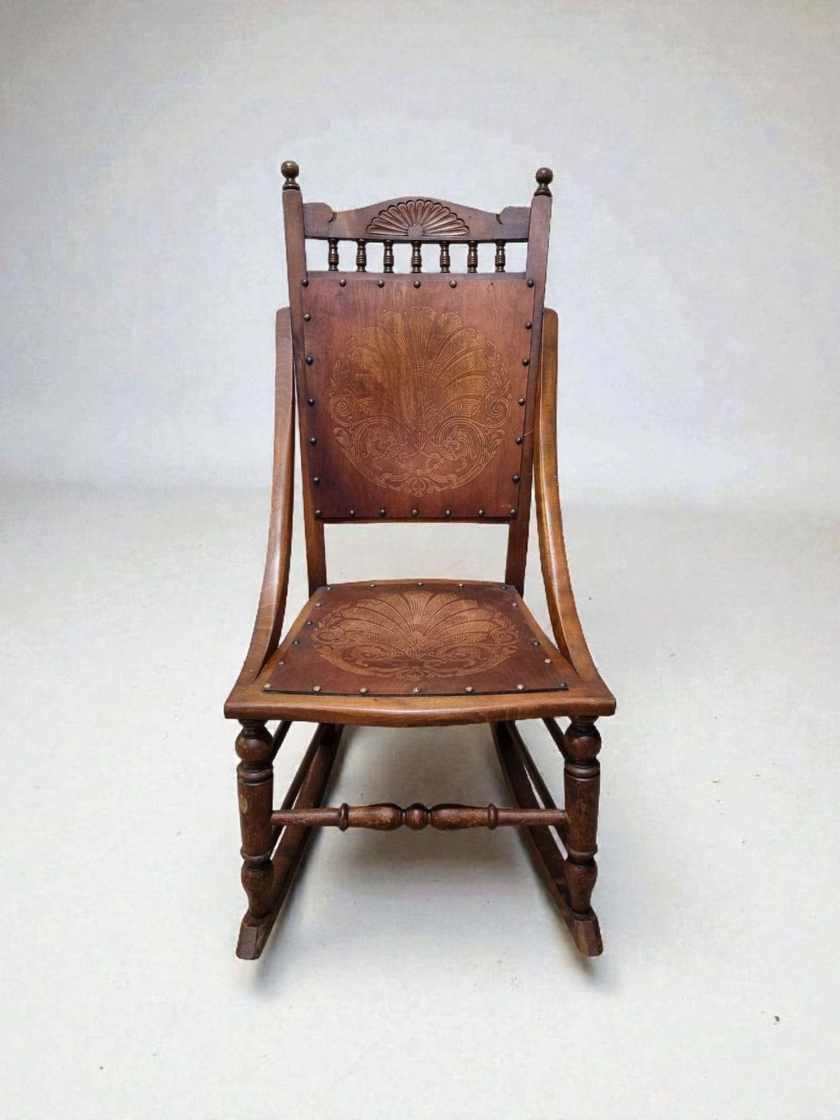 photo furniture Antique Edwardian Century Beech Floral Occasional Rocking Chair