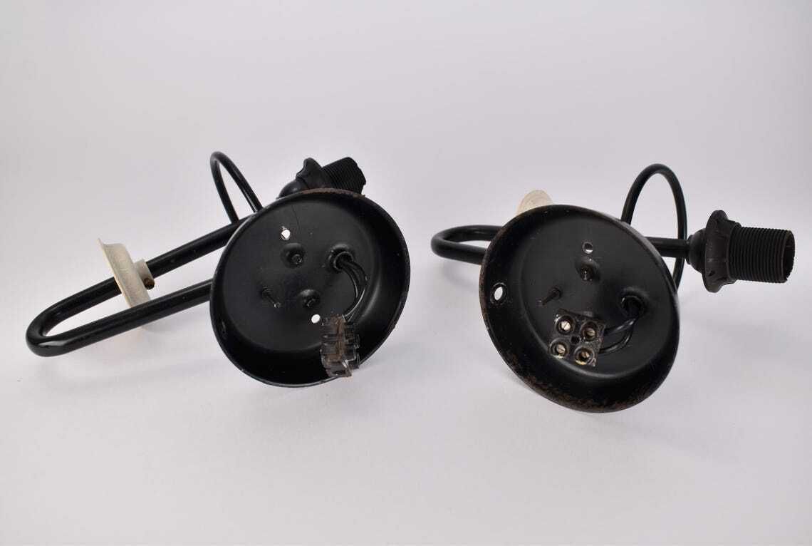 photo furniture Modernist Glass Wall Sconces C 1556 By Raak, 1950s | Mid Century Modern Minimalist Lamps Lights Black White Set Pair Vintage Retro Midmod