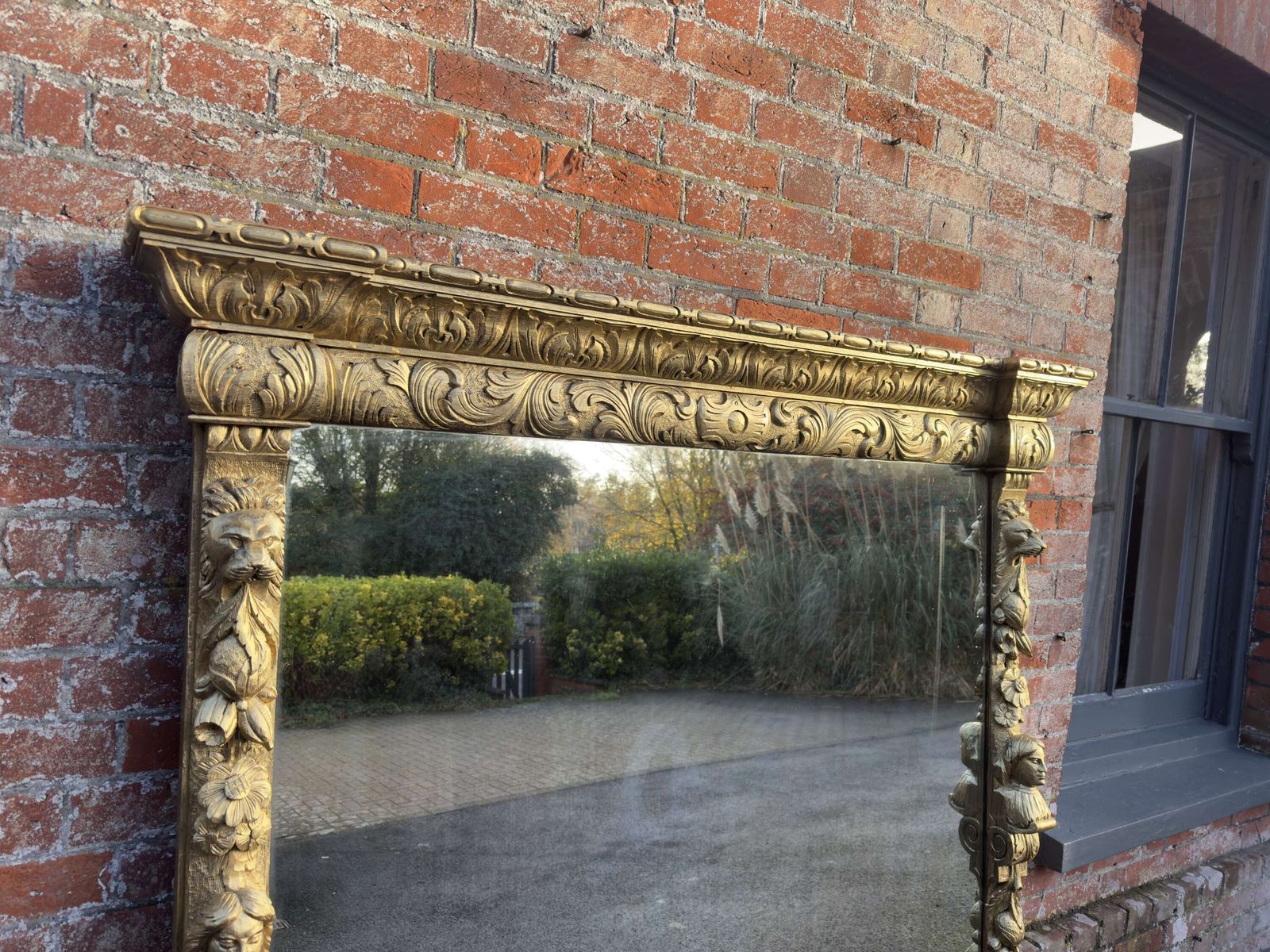 An Exceptional Large Antique English 19th C Carved Oak Gilt Overmantle Mirror. photo 1995.0