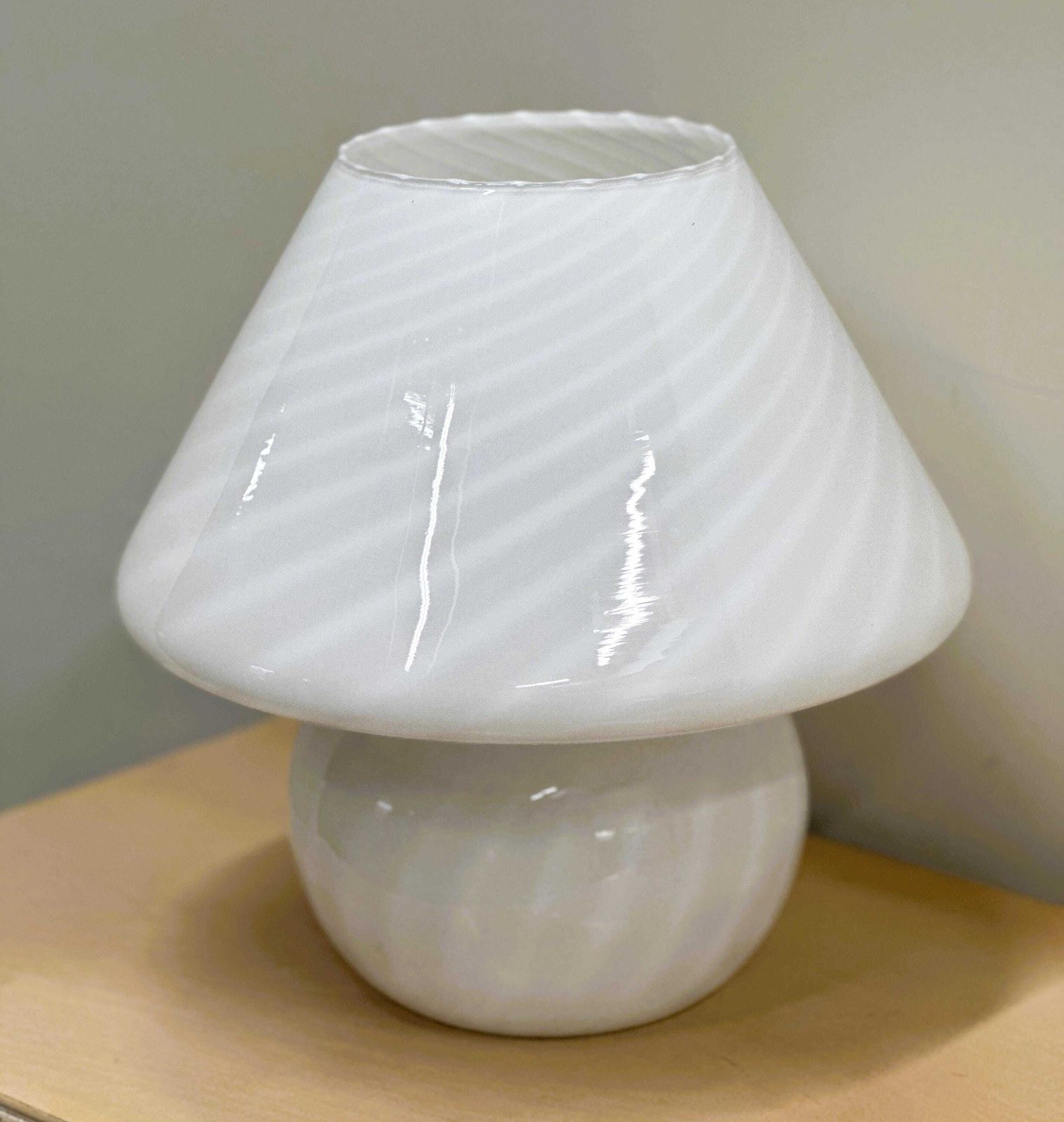 Vintage White Swirl Glass Mushroom Lamp – Italian Style Opaline Table Lamp. 1970s. Italy photo buy