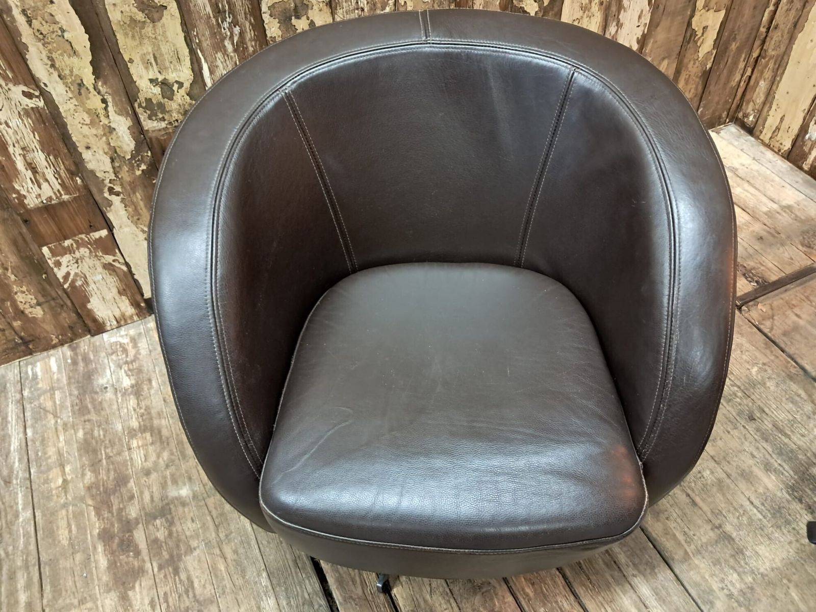 1970s Leather Tub Swivel Chair photo vintage
