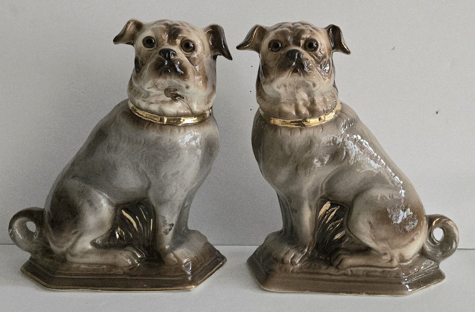 A Pair Of Antique Staffordshire Pottery Pugs, Wally Dogs.