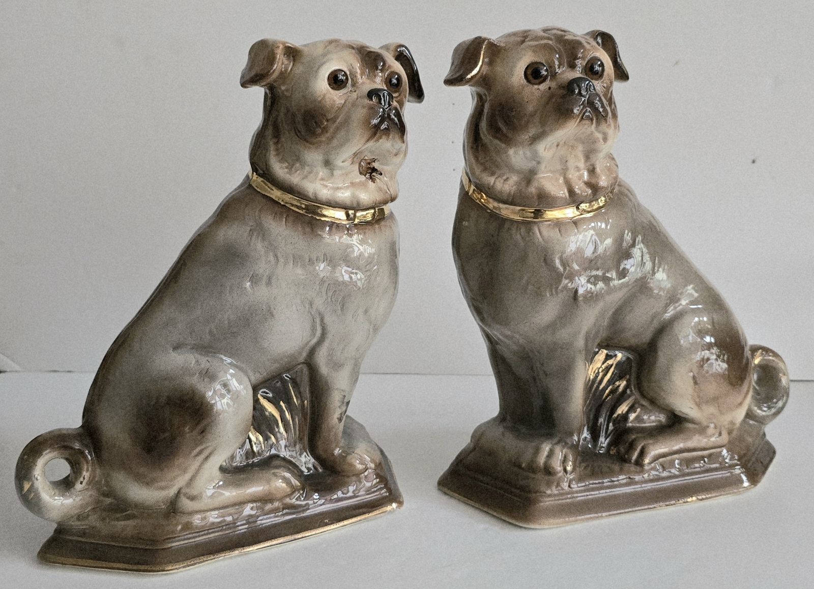 A Pair Of Antique Staffordshire Pottery Pugs, Wally Dogs. photo furniture