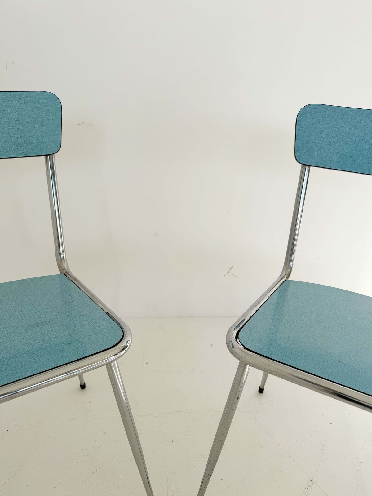 Pair Of Vintage Metal Chairs With Blue Seat photo furniture