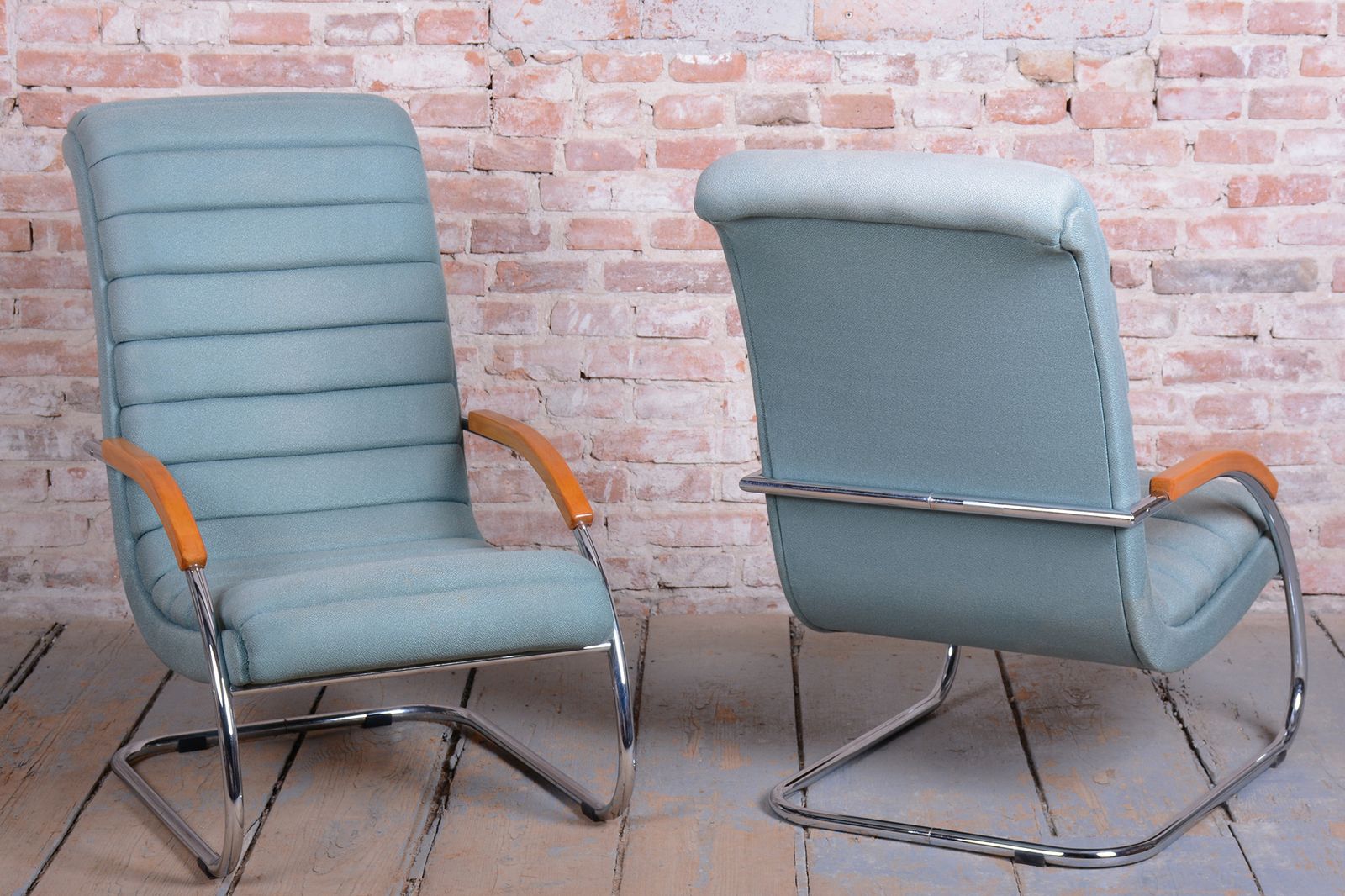 Pair Of Restored Bauhaus Armchairs, By R.Slezak, Model K32, Chrome, Czech, 1930s photo for sale