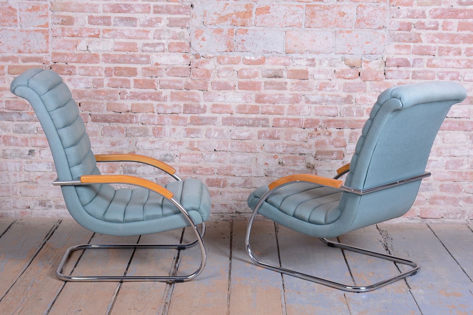 Pair Of Restored Bauhaus Armchairs, By R.Slezak, Model K32, Chrome, Czech, 1930s photo 2250.0