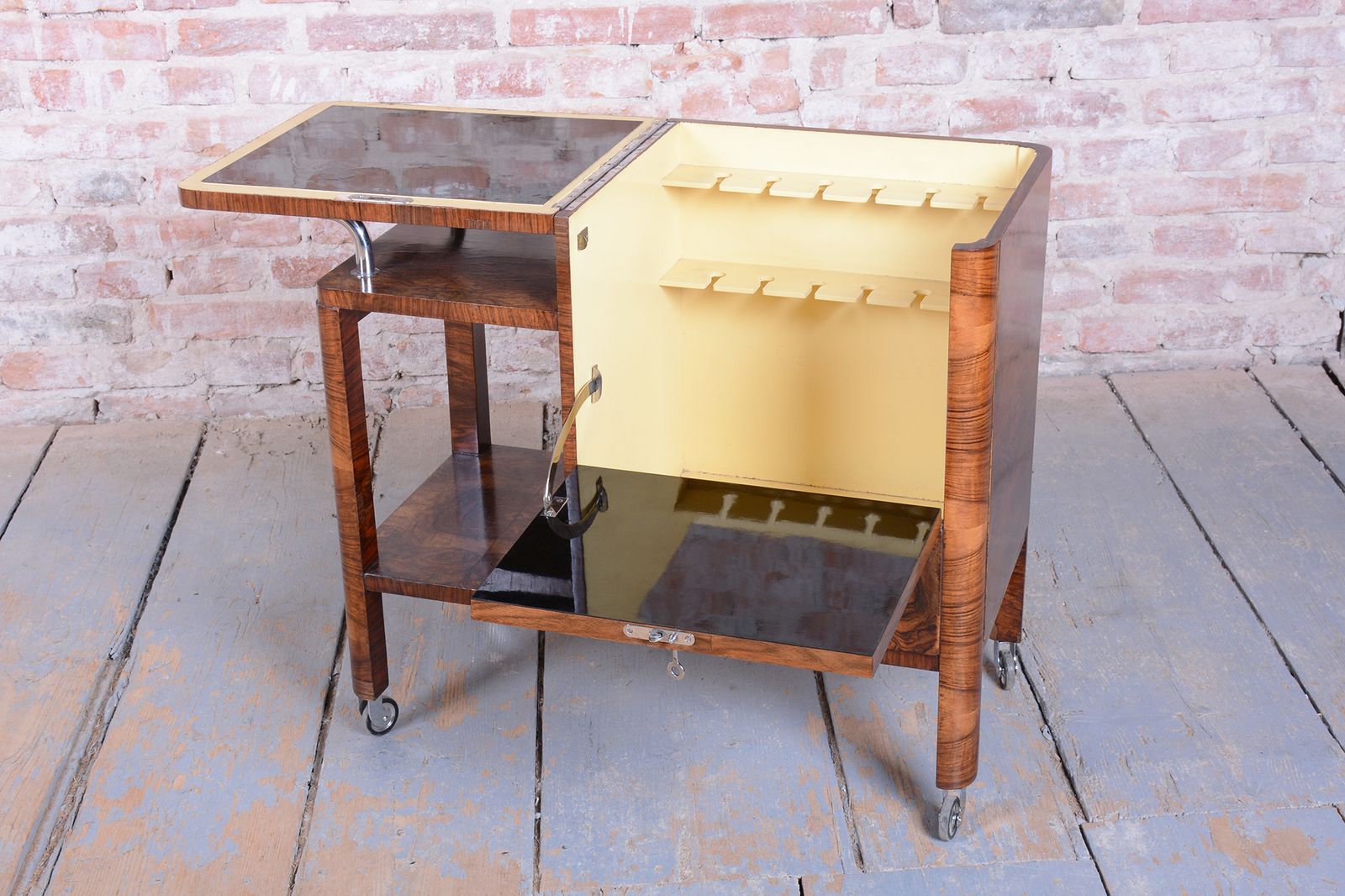 photo for sale Restored Art Deco Serving Trolley, Walnut, Repolished, Czech, 1920s