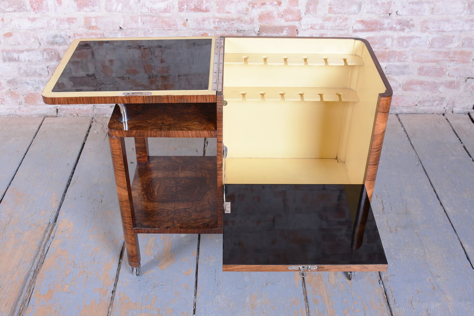 photo buy Restored Art Deco Serving Trolley, Walnut, Repolished, Czech, 1920s