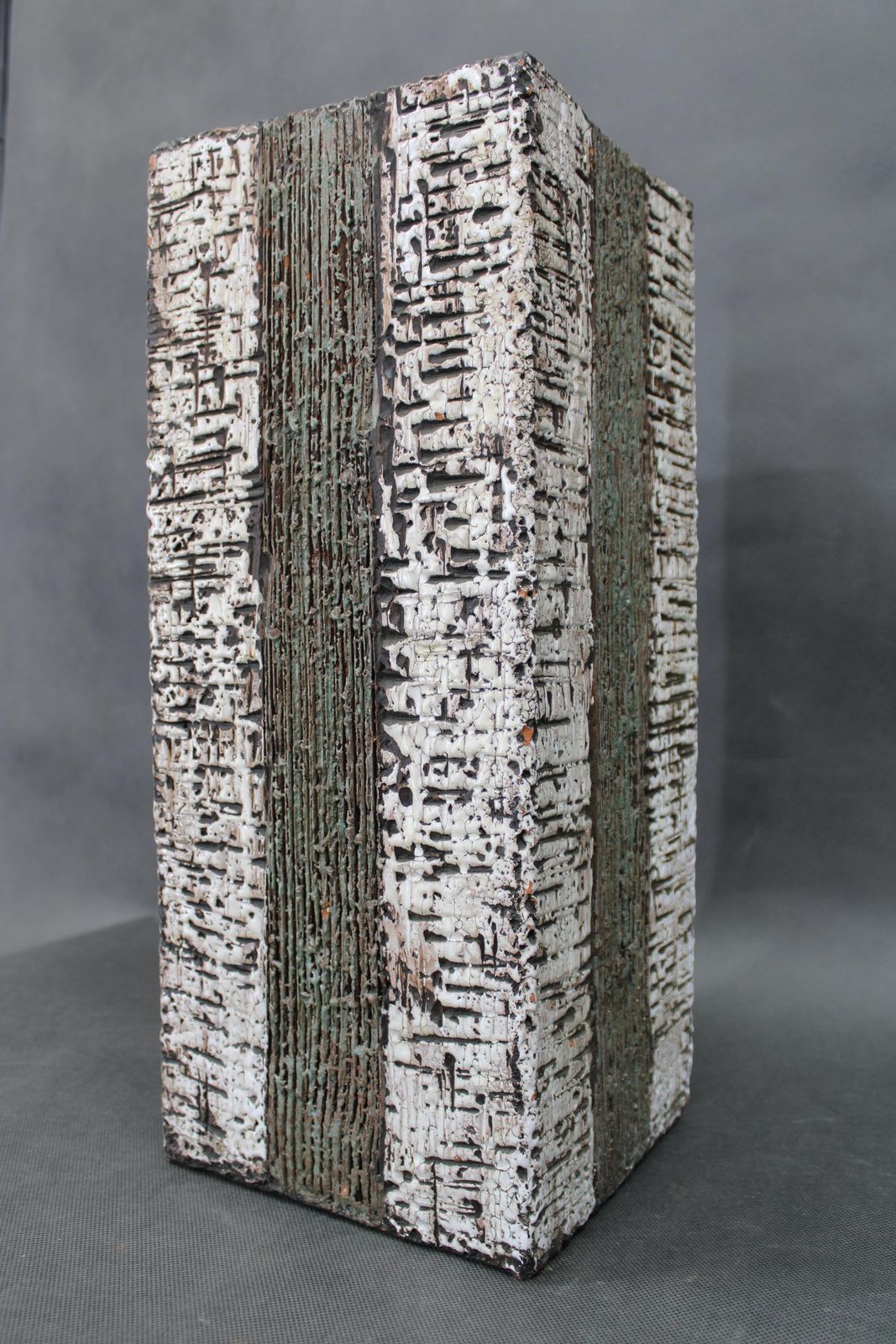Home Decor 1970s European Brutalist Ceramic Vase – Tall Textured Mid Century Modern Form photo
