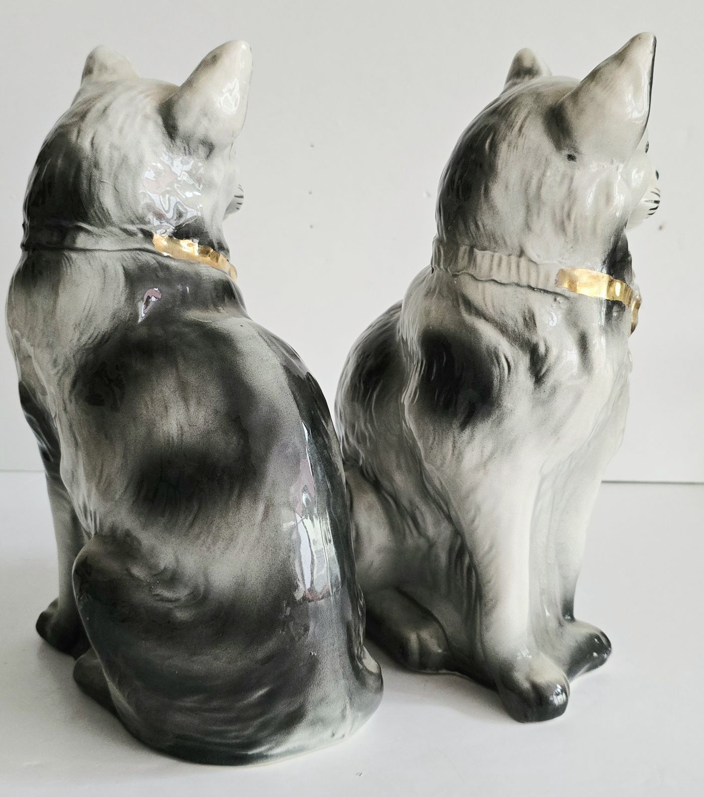 A Pair Of Antique Bo'ness Scottish Ceramic Mantle Cats. photo for sale