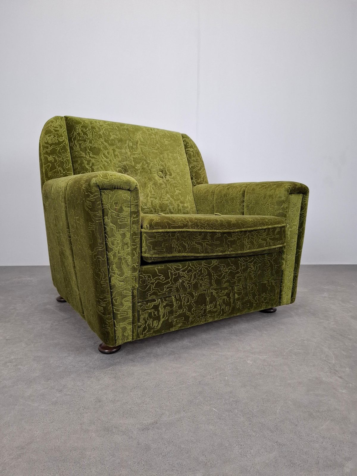 Mid Century Czechoslovak Green Plush Armchair, 1970s photo for sale