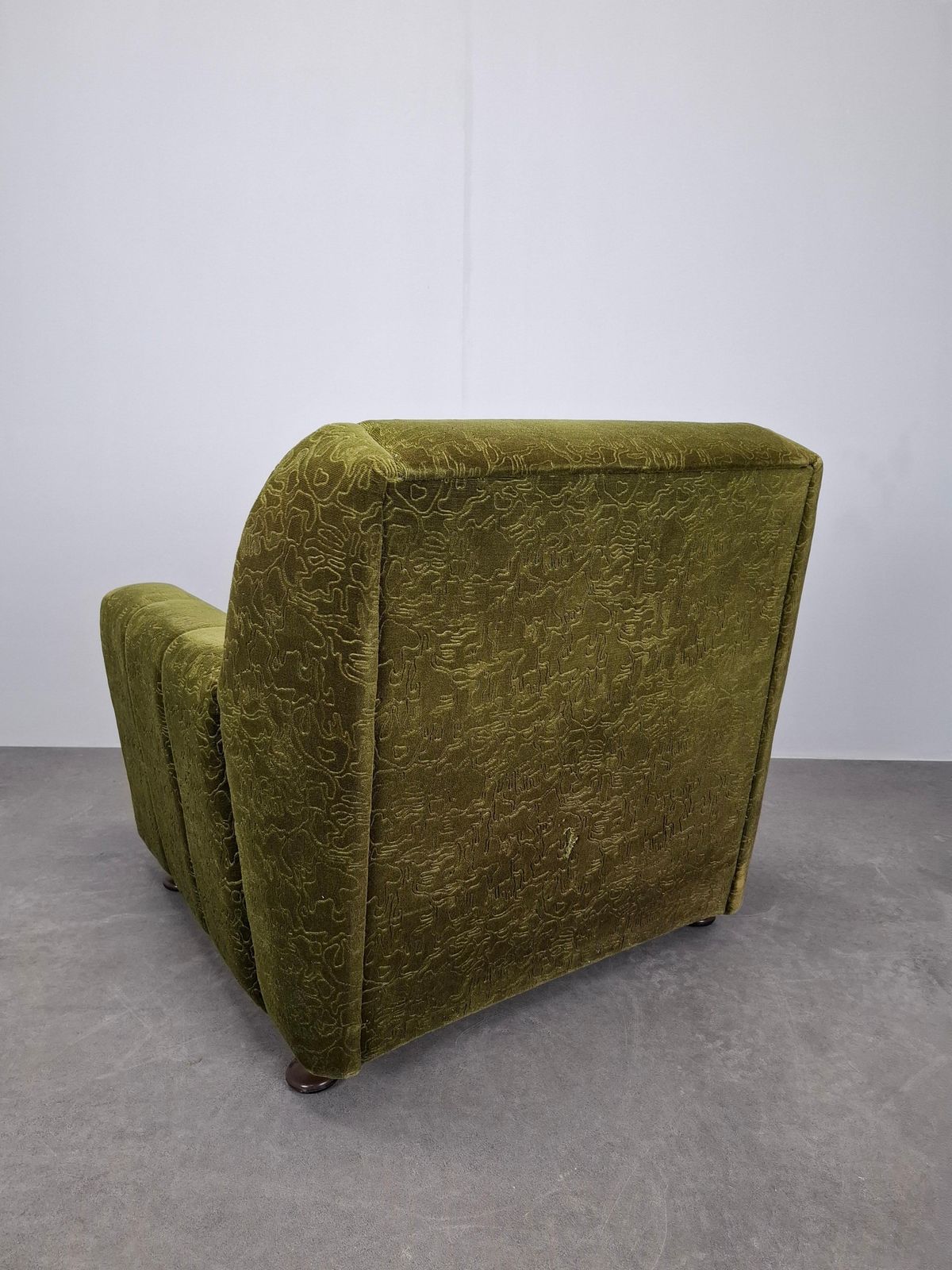Furniture Mid Century Czechoslovak Green Plush Armchair, 1970s photo