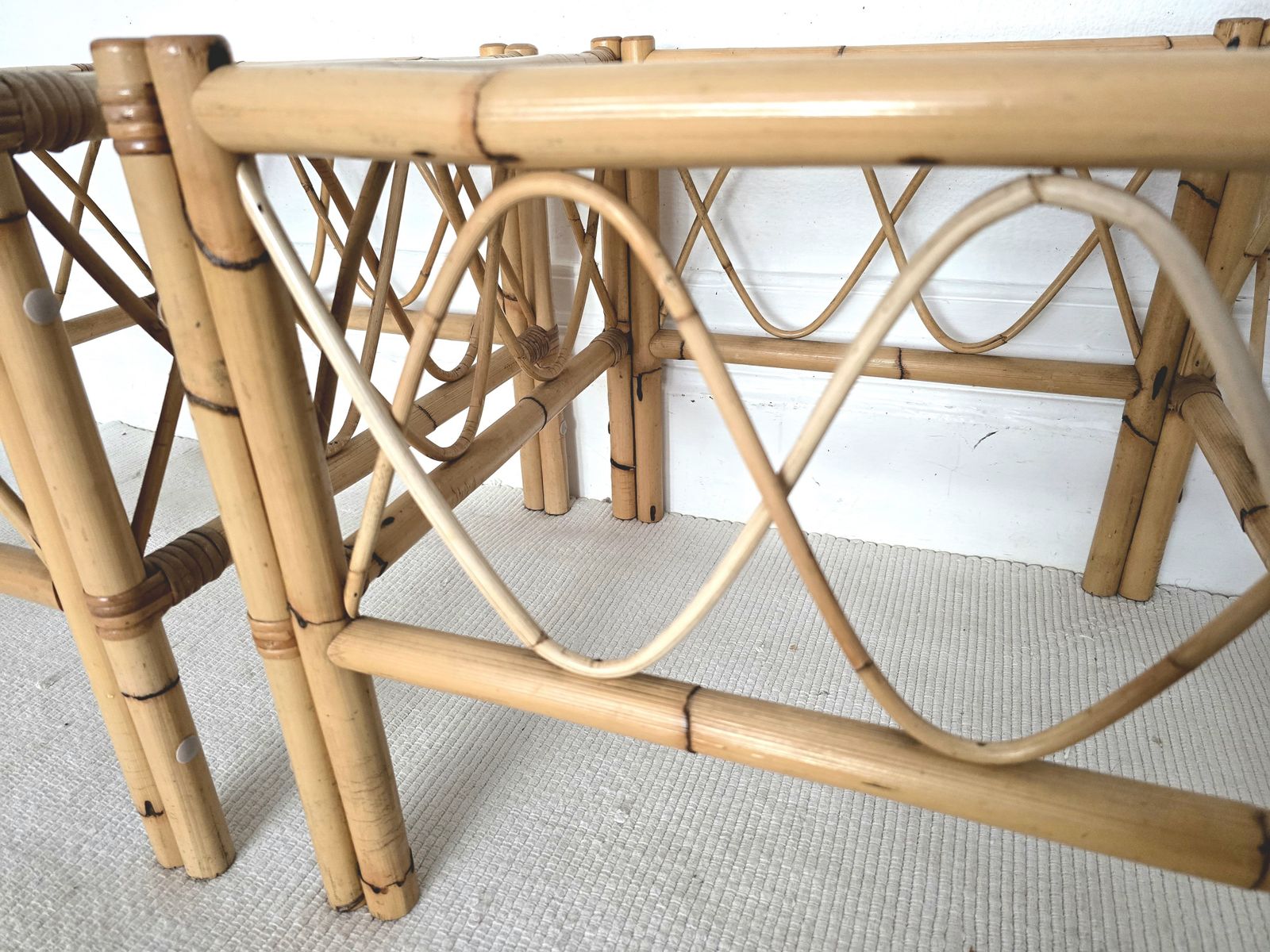 A Pair Of Vintage Bamboo & Glass Bedside Tables. photo 350.0
