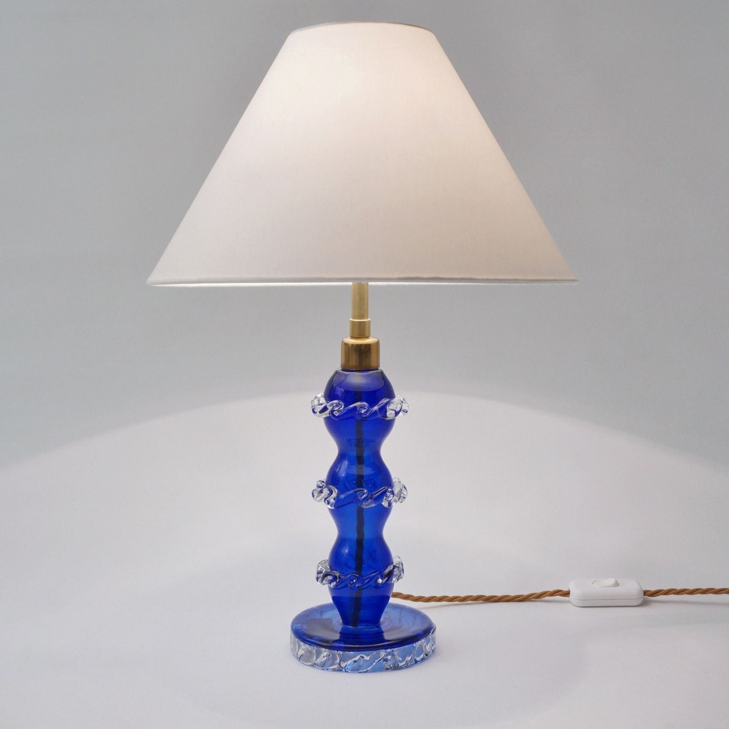 Antique Murano Glass Table Lamp, Handblown In Cobalt Blue Crystal, Barovier & Toso, 1920`s Ca, Italian   Rewired