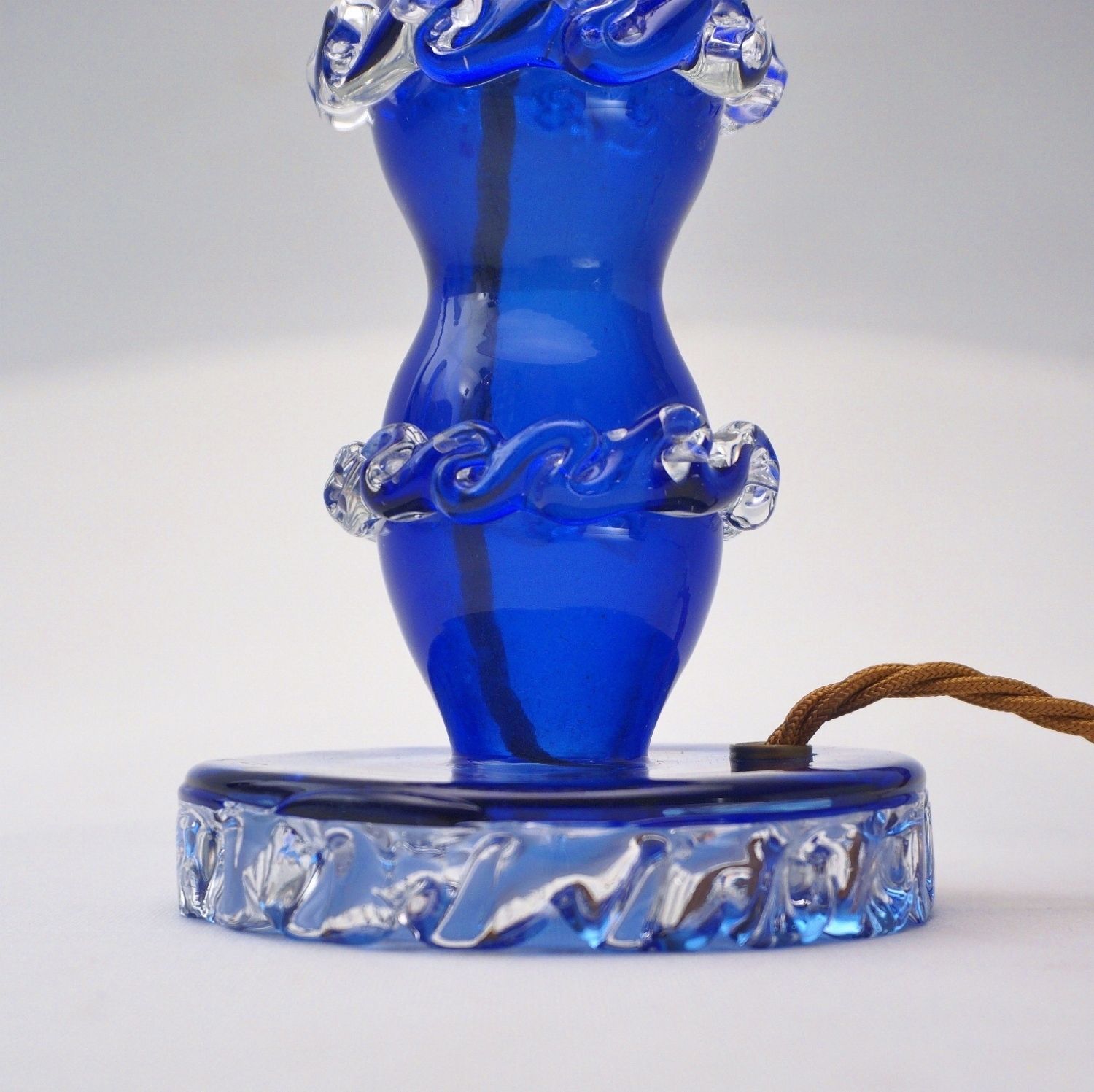 Antique Murano Glass Table Lamp, Handblown In Cobalt Blue Crystal, Barovier & Toso, 1920`s Ca, Italian   Rewired photo 580.0