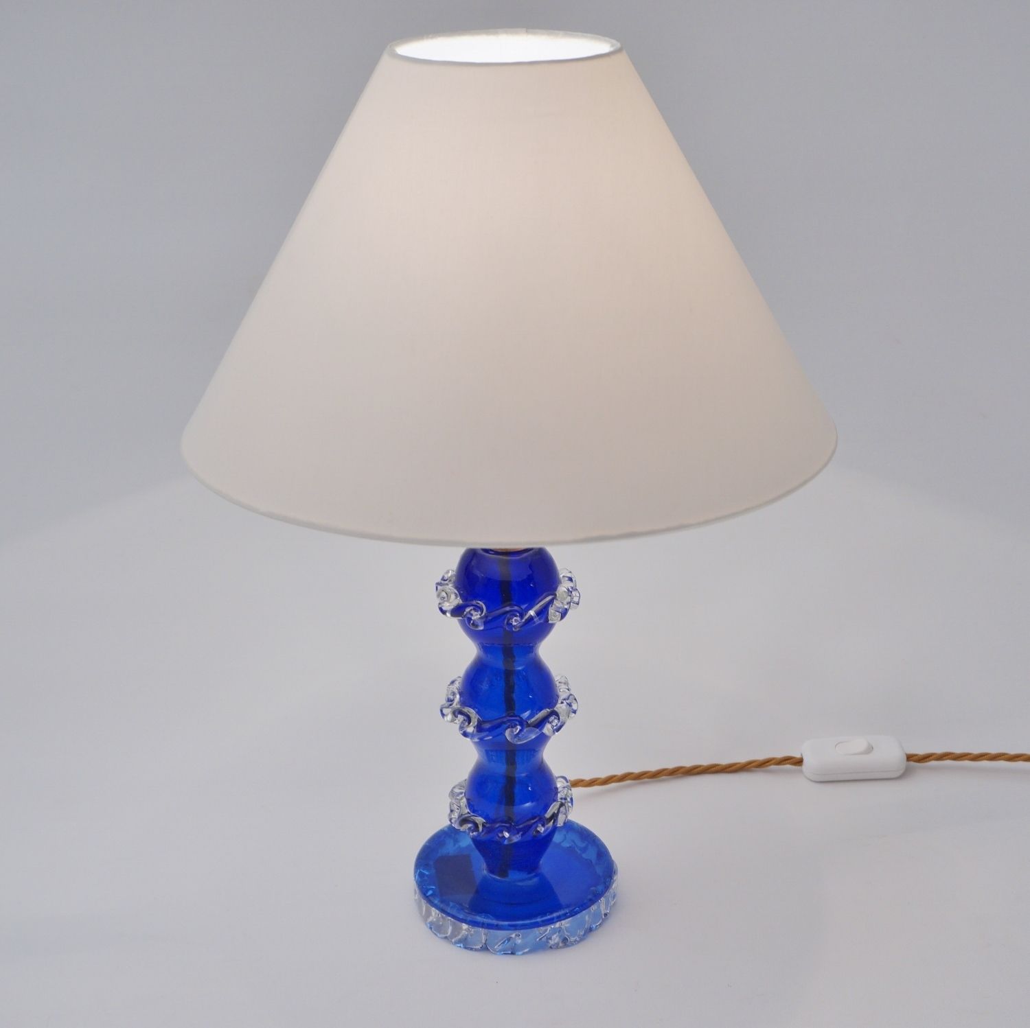 Antique Murano Glass Table Lamp, Handblown In Cobalt Blue Crystal, Barovier & Toso, 1920`s Ca, Italian   Rewired photo vintage