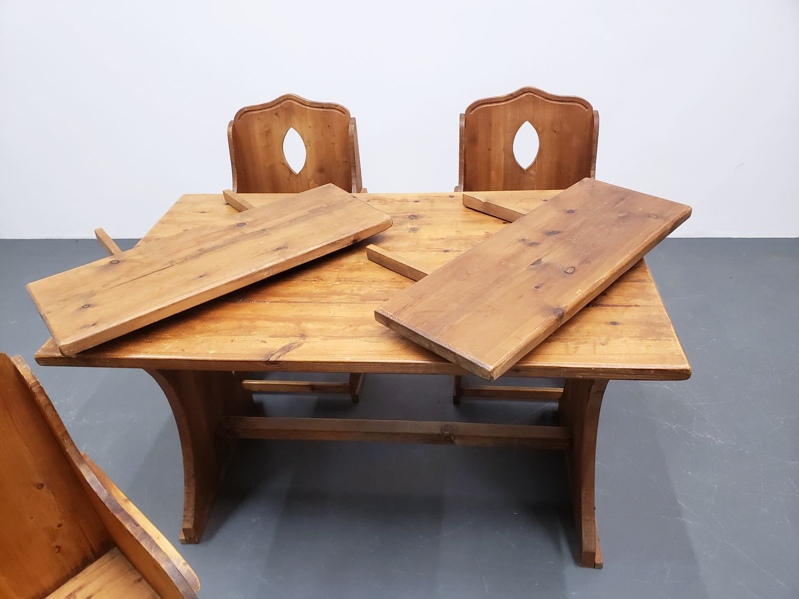 Swedish Brutalist Dining Set In Solid Pine – Table And Four Chairs, 1950s photo Furniture