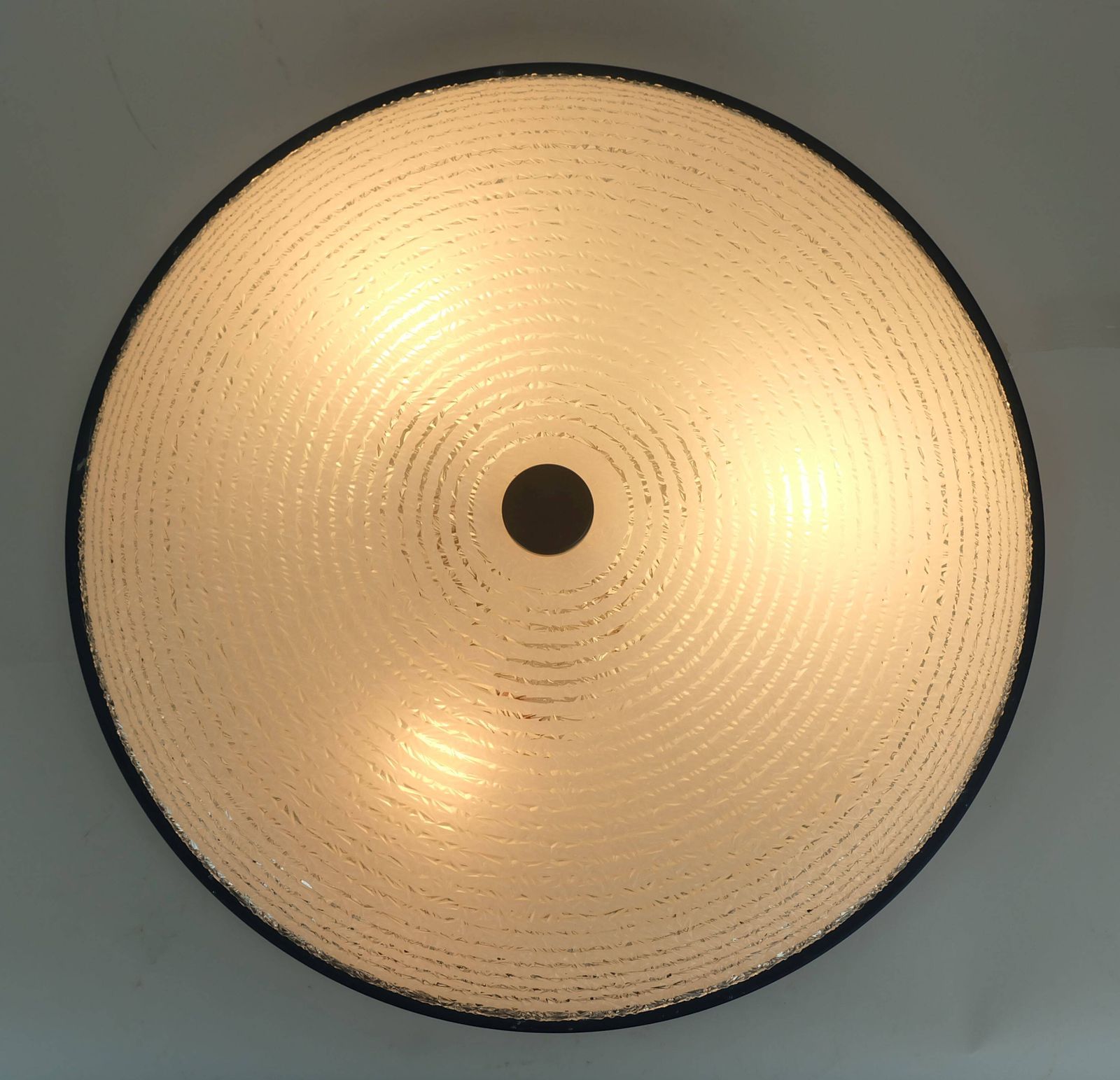 Rare And Large Hillebrand Ceiling Light From The 1960s, In Textured Glass And Blue Metal Frame. photo Lighting