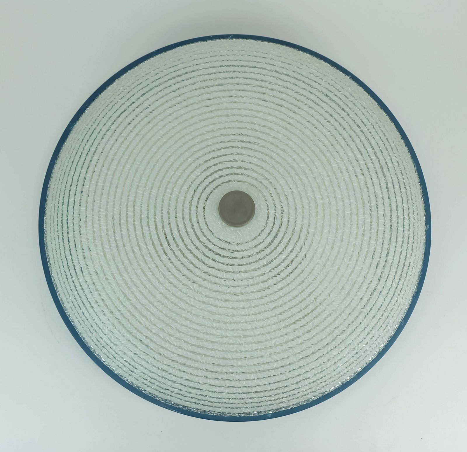 691.0 Rare And Large Hillebrand Ceiling Light From The 1960s, In Textured Glass And Blue Metal Frame. photo