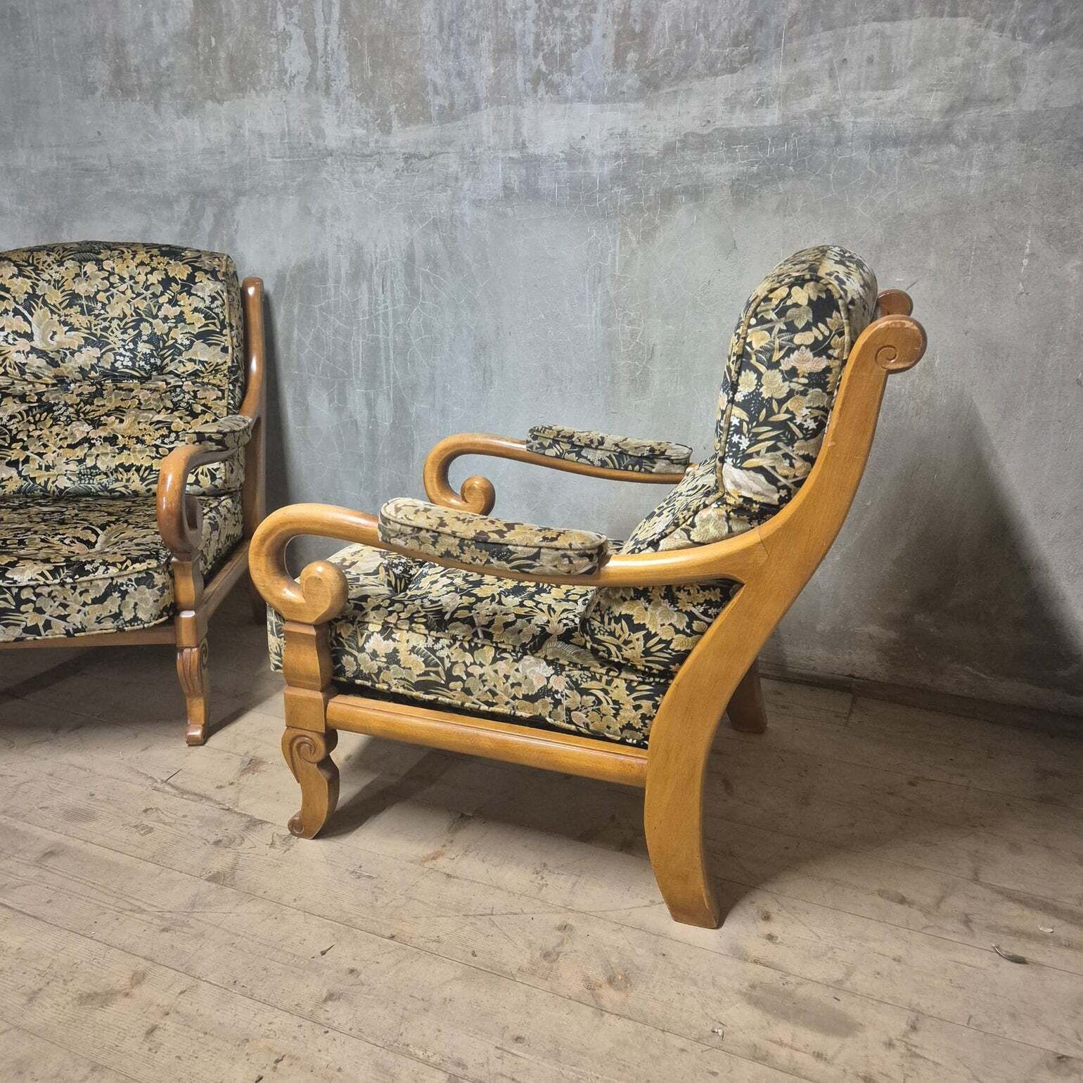 photo furniture Pair Of Wooden Armchairs With Curved Arms, Czechoslovakia, 1940s–1950s