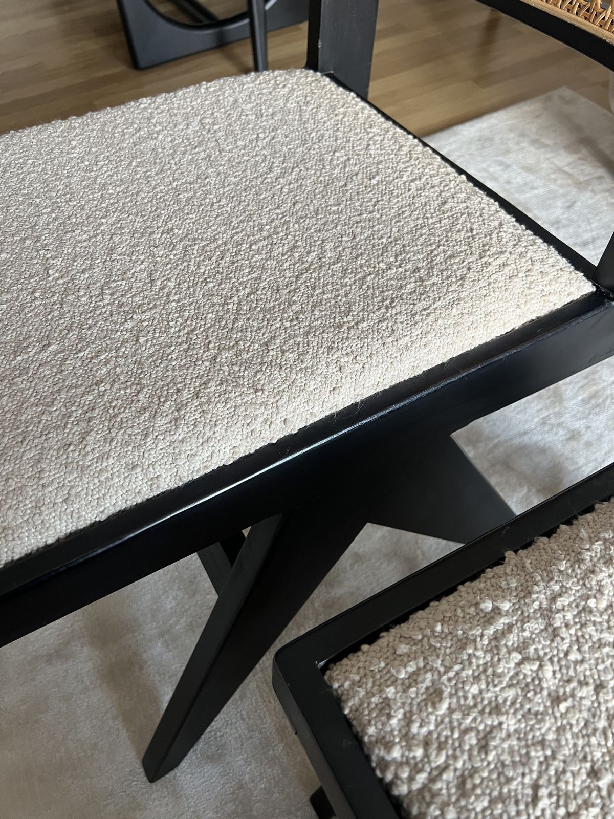 Six The Residence Pair 2 X Cane Teak Upholstered Boucle Dining Chairs Black photo vinterior