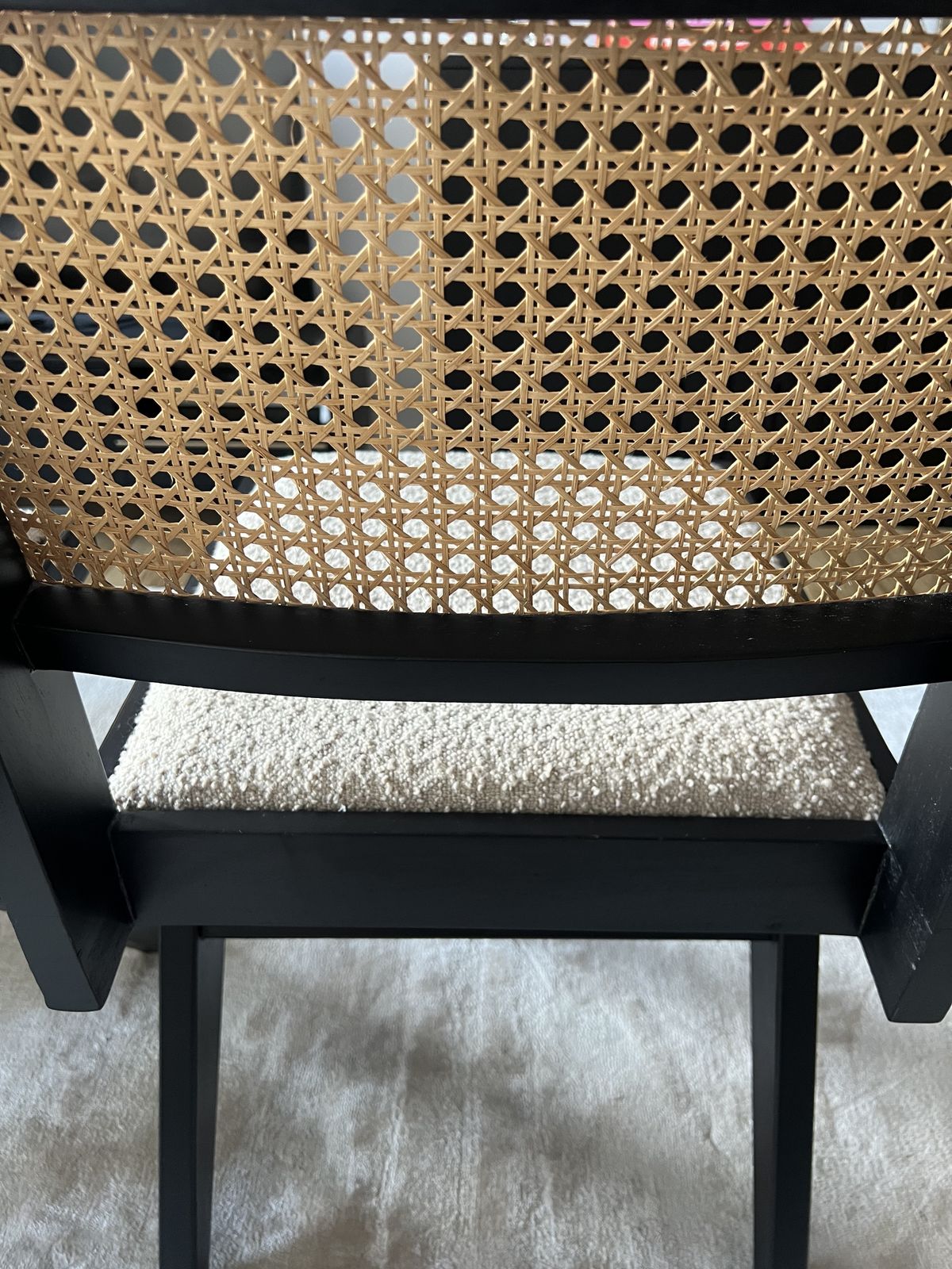 Six The Residence Pair 2 X Cane Teak Upholstered Boucle Dining Chairs Black photo vintage