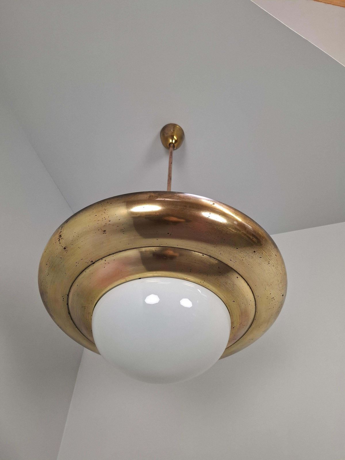 photo buy 1920 Czechoslovak Art Deco Brass And Opaline Glass Pendant Lamp, Napako 13443